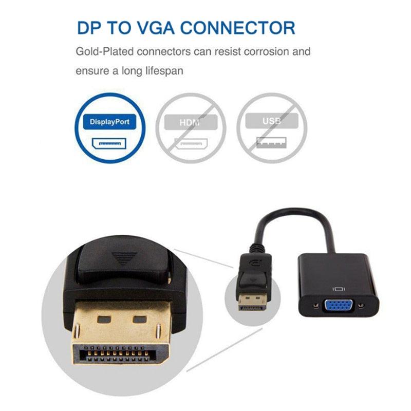 DisplayPort to VGA Adapter Cable Converter Compatible with Computer, Desktop, Laptop, PC, Monitor, Projector.