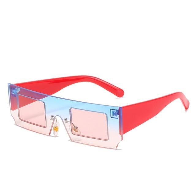 Rectangle Sunglasses for Women Retro Trendy Fashion Glasses Oval Lenses Narrow Thin Square Frame with UV400 Protection Decent Contrast Color Slice Box Style Glasses In Ocean Color  Sunglasses For Men & Women