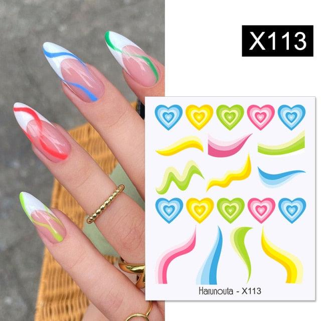 Egg Shell French Lines Water Decals Sticker Geometric Flowers Leaves Bubble Design Slider For Manicuring Nail Art Manicure Lips Nail Art Decorations Slider Nail Art Stickers Decals Nail Art Supplies Valentines Day 3D Self-Adhesive Nail Decorations