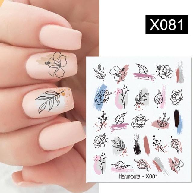 Egg Shell French Lines Water Decals Sticker Geometric Flowers Leaves Bubble Design Slider For Manicuring Nail Art Manicure Lips Nail Art Decorations Slider Nail Art Stickers Decals Nail Art Supplies Valentines Day 3D Self-Adhesive Nail Decorations