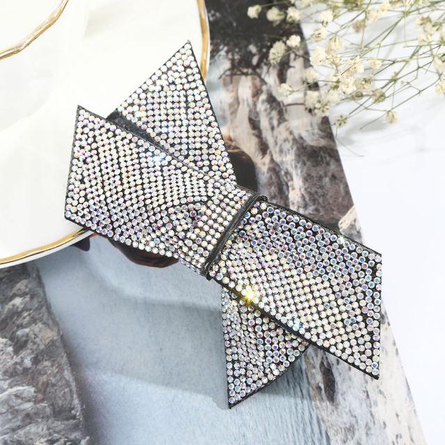 Crystal Big Bow Barrettes Hair Clips For Women Ponytail Holder Girls Hair Accessories Rhinestone Hairpins Fashion Hairgrips Band Accessories For Party