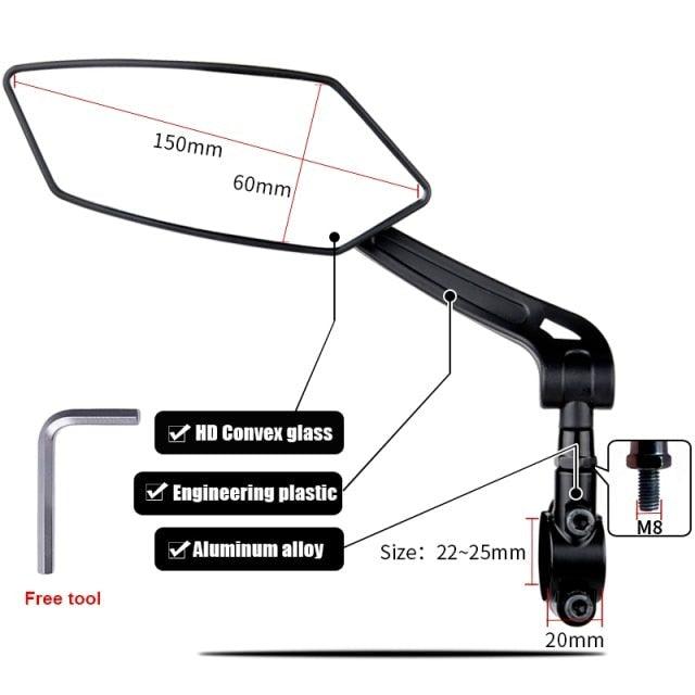 Smart Bicycle Stylish Handlebar Design Reflector Rear View Mirror Mountain Bike Electrical Bike Scooter HD Wide-Range Adjustable Angles Mirror Wide Range Back Reflector Vision Adjustable Left Right Mirrors For Road Electric Bike