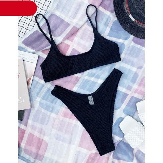 Women One-Shoulder Bikini Swimsuit Women Push Up Swimwear Women's Bathing Suit Comfortable Bikini Ribbed Two Piece Swimsuit Bikini Set Summer Bathing Suit Beach Wear Swimming Suit