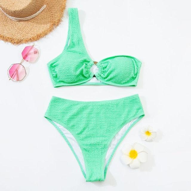 Women One-Shoulder Bikini Swimsuit Women Push Up Swimwear Women's Bathing Suit Comfortable Bikini Ribbed Two Piece Swimsuit Bikini Set Summer Bathing Suit Beach Wear Swimming Suit