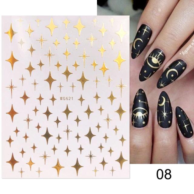 Rose Gold Star 3D Nail Stickers Silver Black White Star Heart Transfer Stickers for Nails DIY Decals Manicures Decoration Tips Nail Art Decals Water Transfer Nail Decals Sticker For Pretty Girl Self-Adhesive Nail Decals Designer Nail Stickers for Acrylic