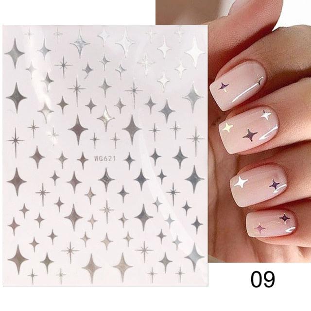 Rose Gold Star 3D Nail Stickers Silver Black White Star Heart Transfer Stickers for Nails DIY Decals Manicures Decoration Tips Nail Art Decals Water Transfer Nail Decals Sticker For Pretty Girl Self-Adhesive Nail Decals Designer Nail Stickers for Acrylic