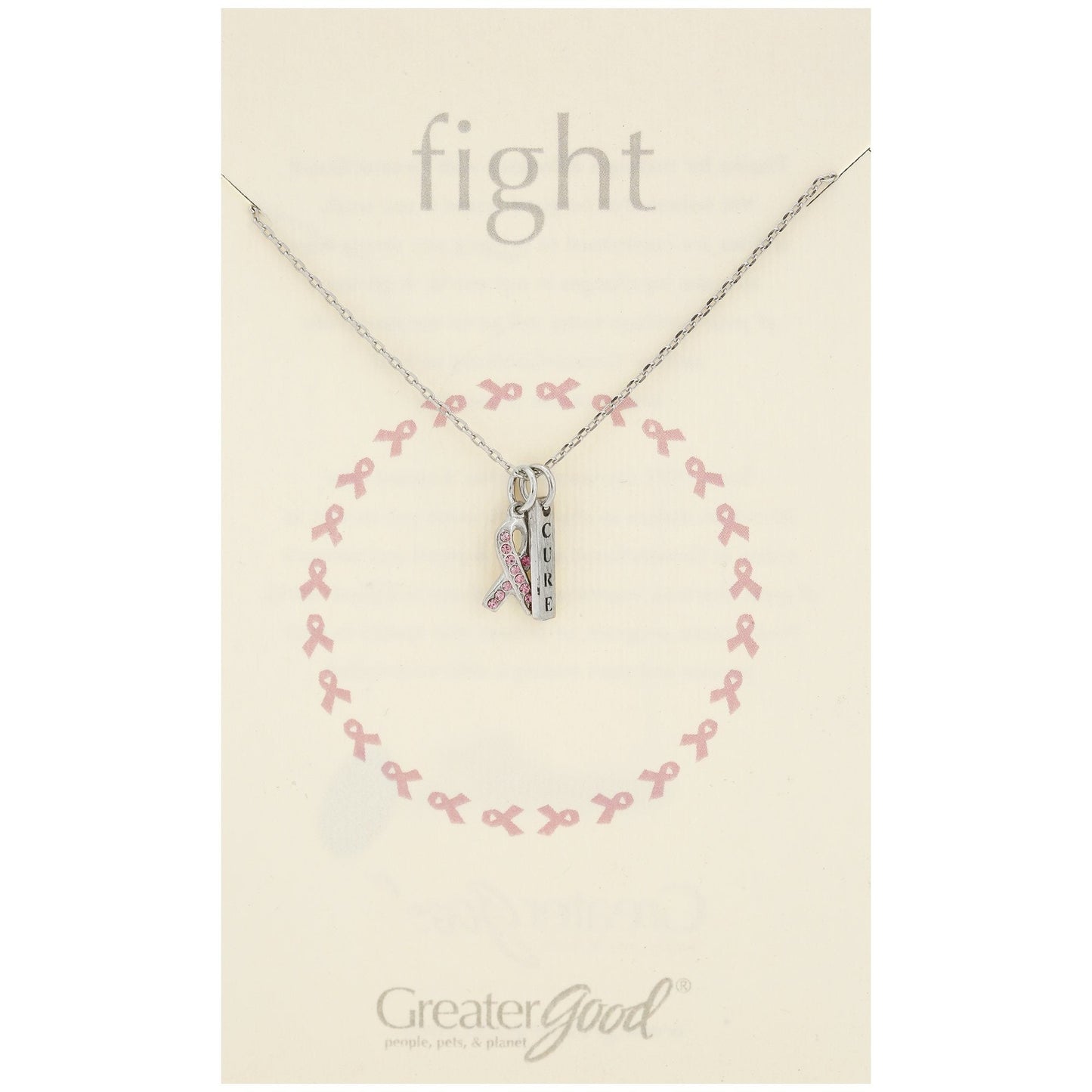 Pink Ribbon Cure Pewter Necklace