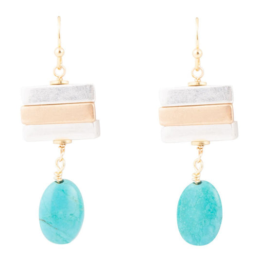 Pueblo Blue Magnesite and Mixed Metal Drop Earrings
