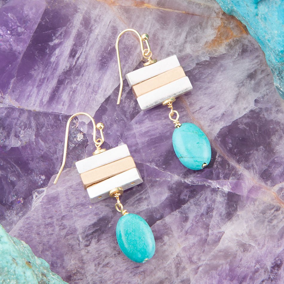 Pueblo Blue Magnesit und Metallmix Ohrhänger