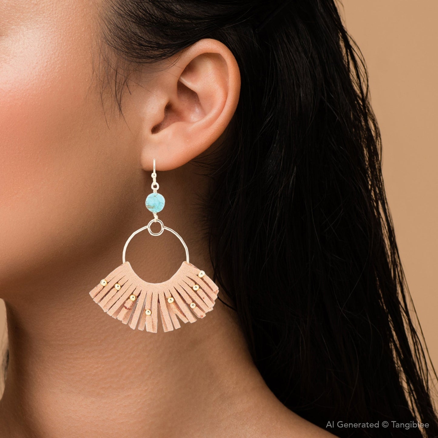 Pueblo Blau Magnesit Goldene Ohrringe mit Fransen