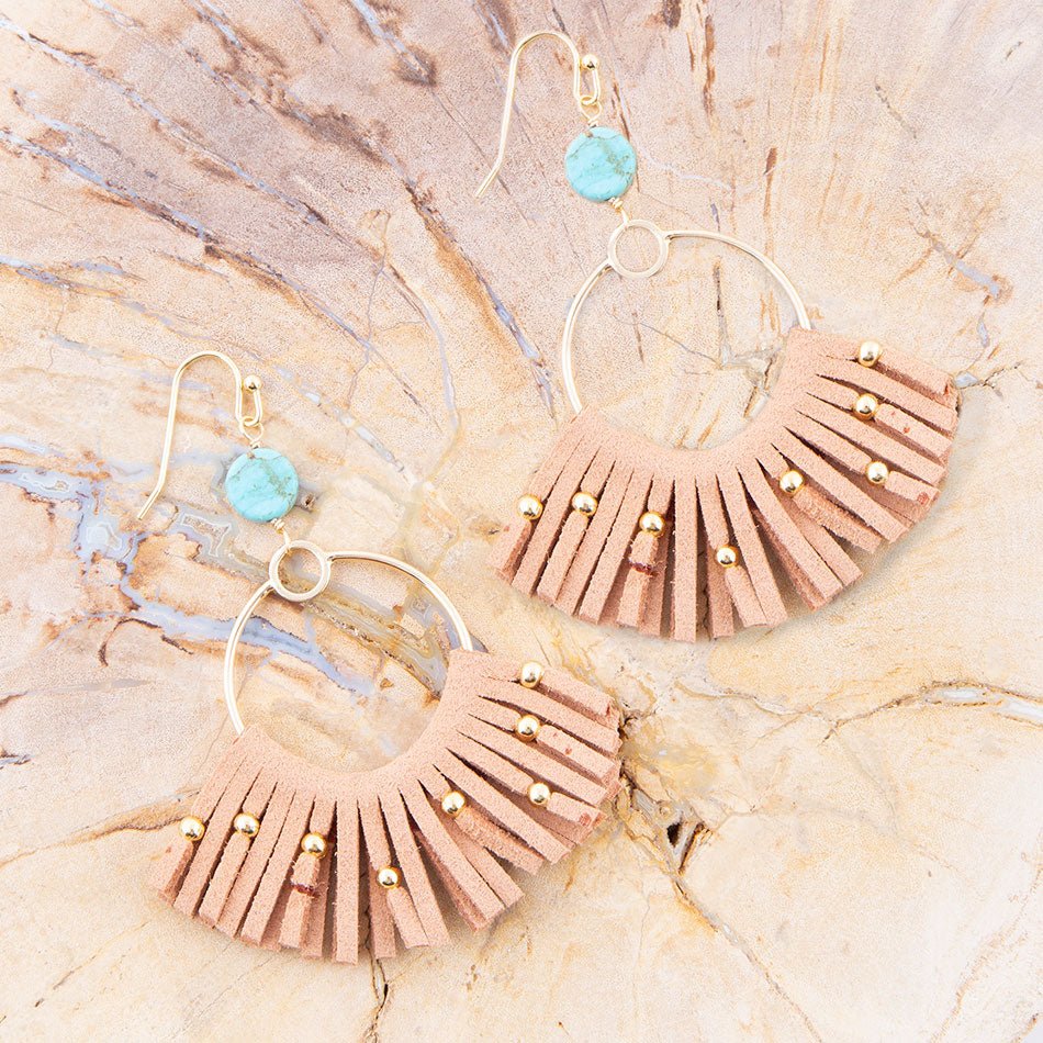 Pueblo Blau Magnesit Goldene Ohrringe mit Fransen
