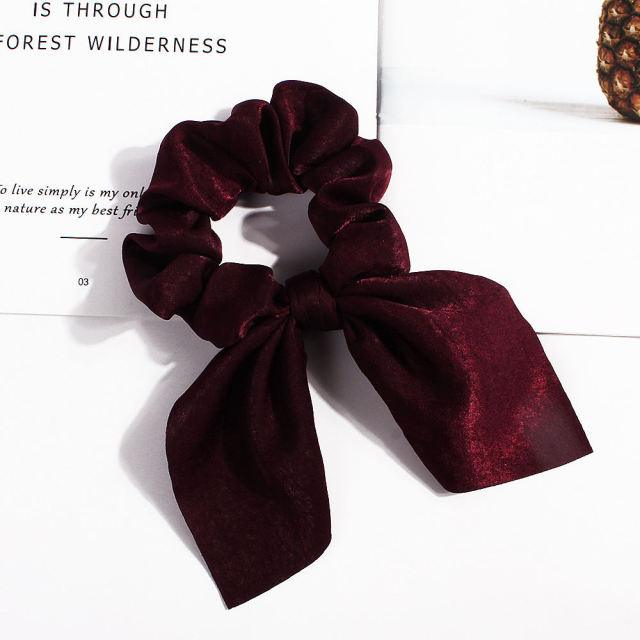 Pure Color Elastic Hair Band Rabbit Ear Bow Pearl Hair Rope Satin Ponytail Scrunchie Bobbles Elastic Hair Ties Ropes Ponytail Holder Accessories for Women And Girls