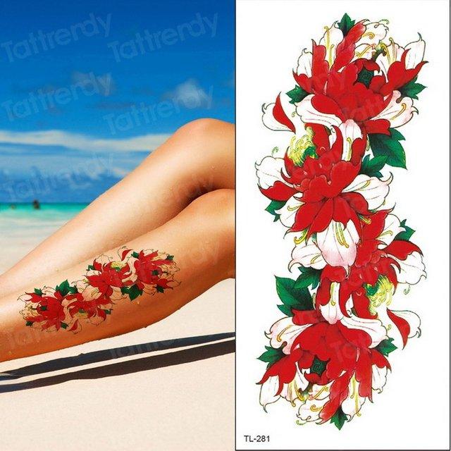 Purple 3D Flower Tattoos Waterproof Luxury Tattoo Rose Lotus Flower Body Art Fashion Stickers For Womens