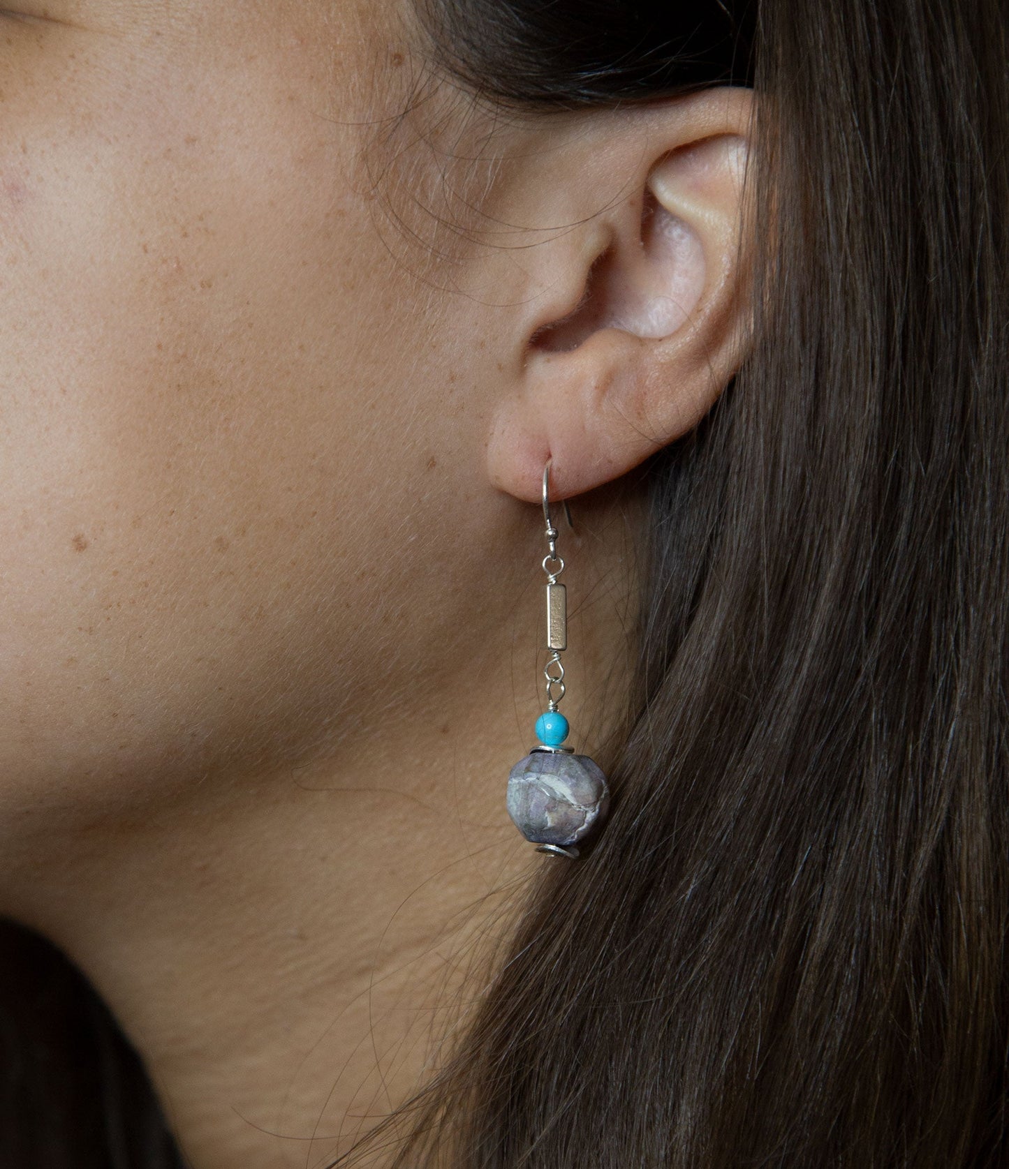 Lila Achat klobige Sterlingsilber-Ohrhänger