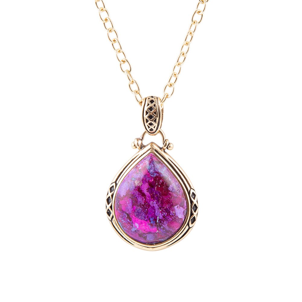 Halskette mit violettem Türkis-Tropfenanhänger und Goldfassung