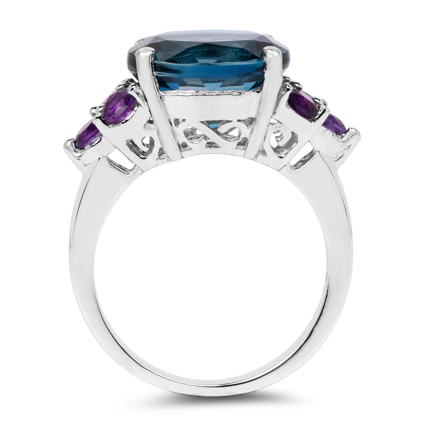 Bague en argent sterling 925 avec topaze bleue de Londres véritable de 6,60 carats et améthyste