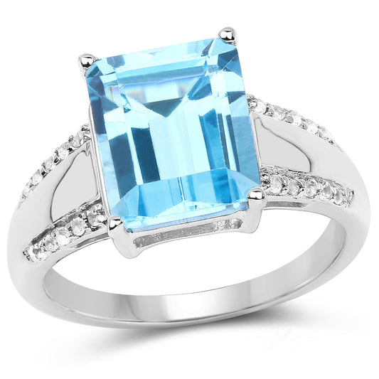 5,78 Karat echter Schweizer Blautopas und Weißtopas 925er Sterlingsilberring