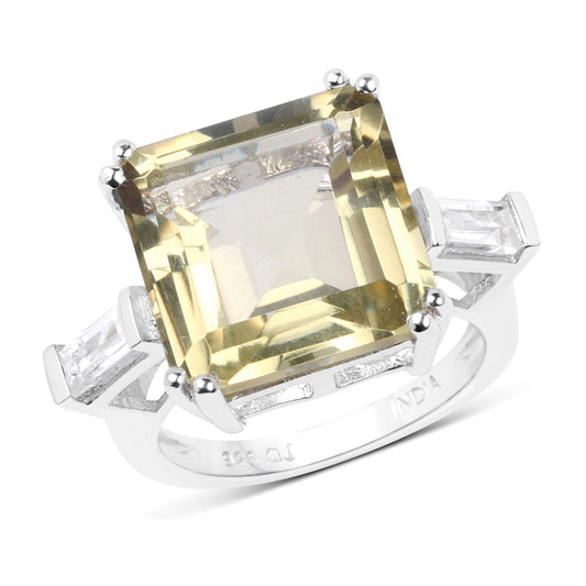 11,45 Karat echter Zitronenquarz und weißer Topas .925 Sterling Silber Ring