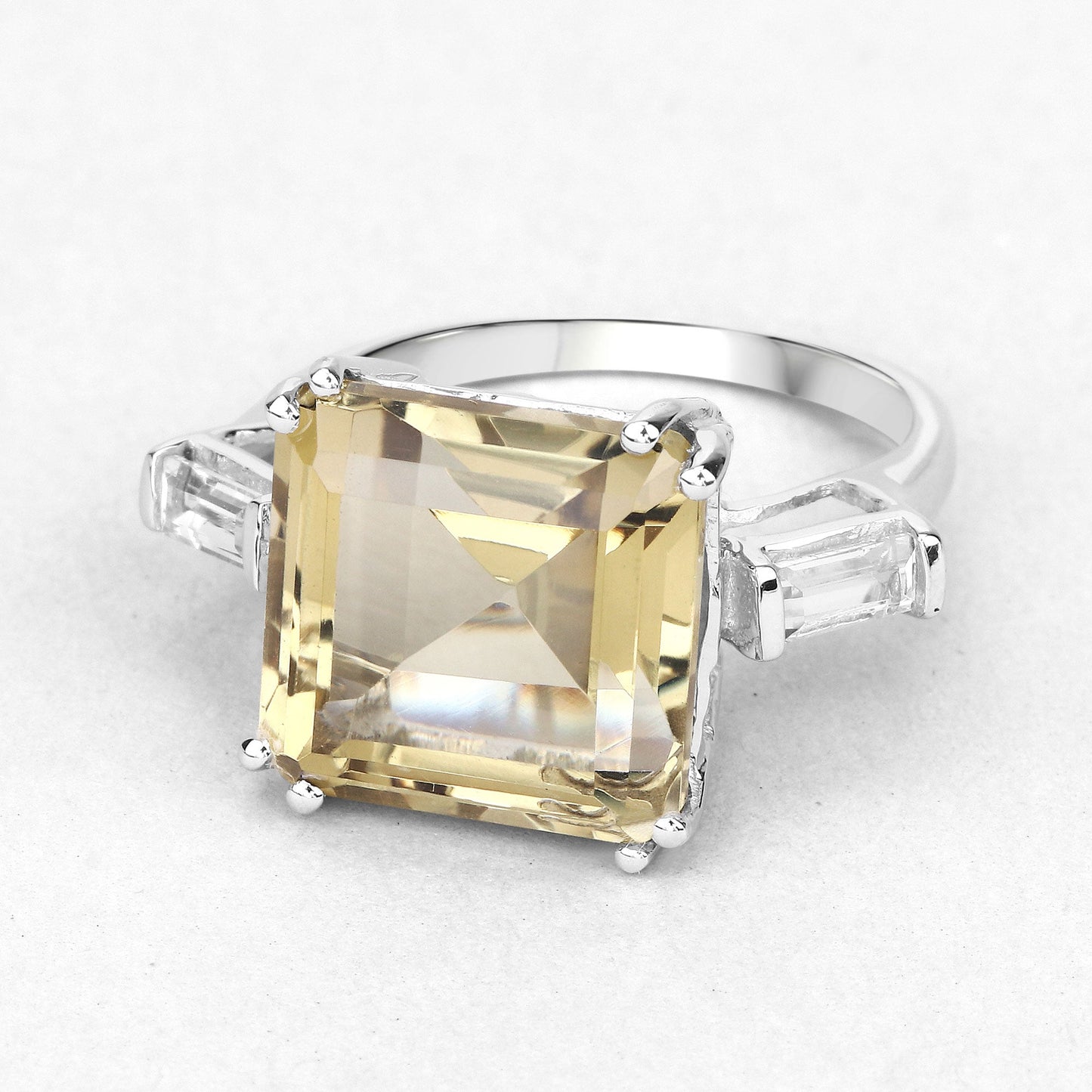 Bague en argent sterling 925 avec quartz citron véritable et topaze blanche de 11,45 carats