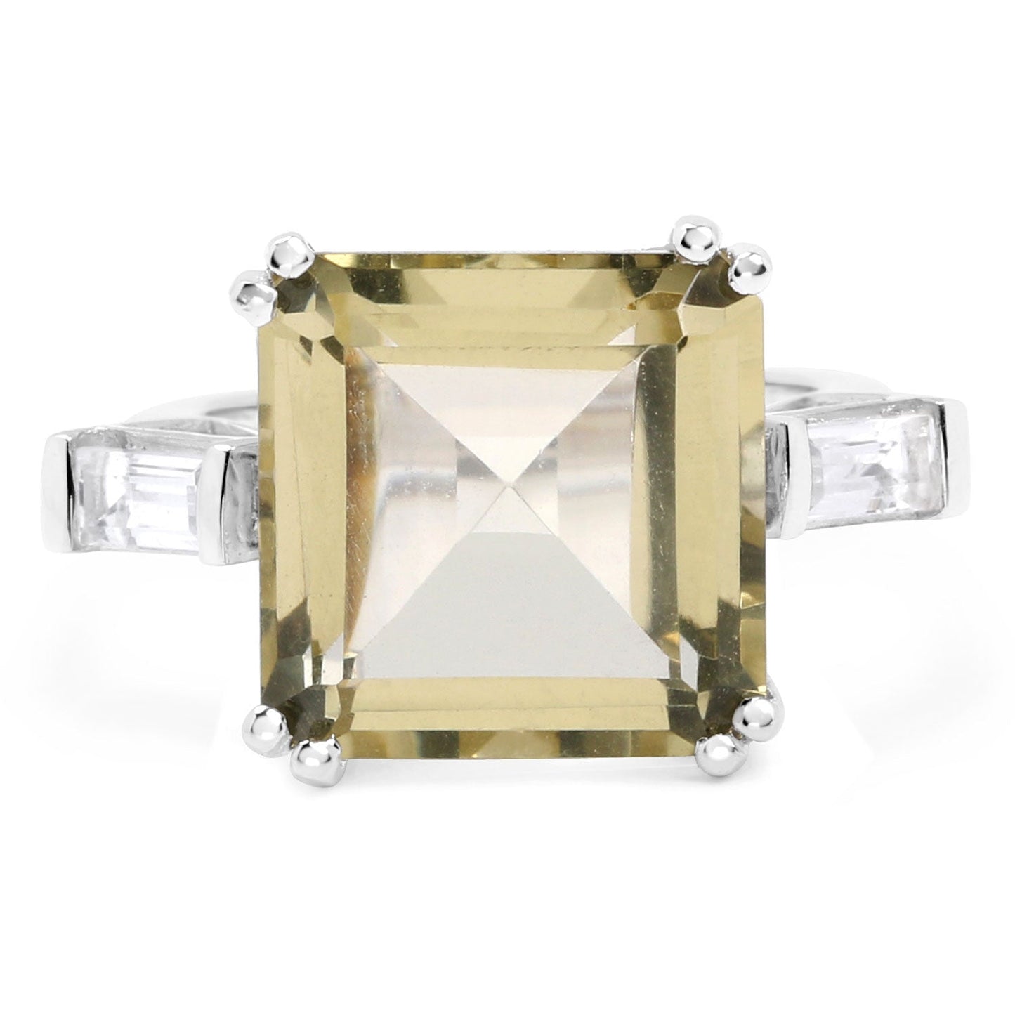 Bague en argent sterling 925 avec quartz citron véritable et topaze blanche de 11,45 carats
