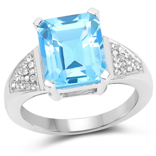 5.75 Karat echter Schweizer Blautopas und weißer Topas .925 Sterlingsilber Ring