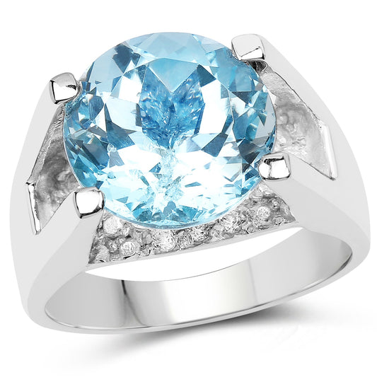 7.21 Karat echter blauer Topas und weißer Zirkonia .925 Sterlingsilberring