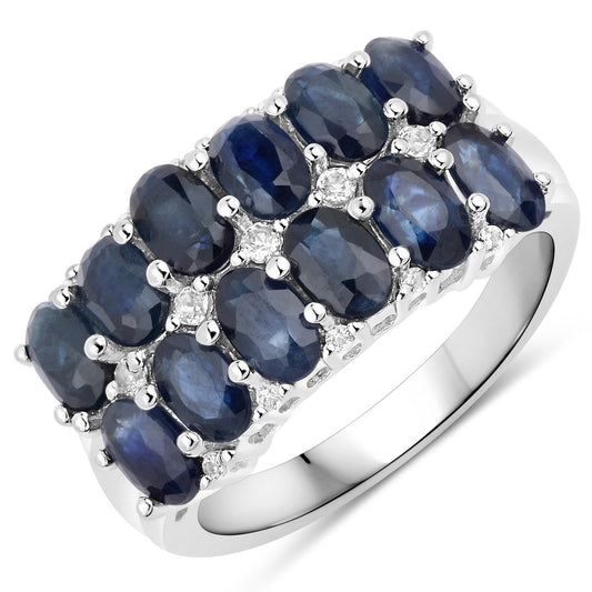 2.80 Karat Echter Blauer Saphir und Weißer Topas .925 Sterling Silber Ring