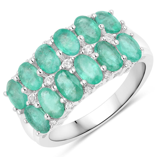 2,56 Karat echter Smaragd und weißer Topas .925 Sterling Silber Ring
