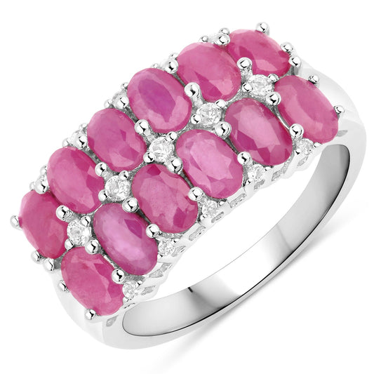 3,40 ct Echter Rubin und Weißer Topas .925 Sterling Silber Ring