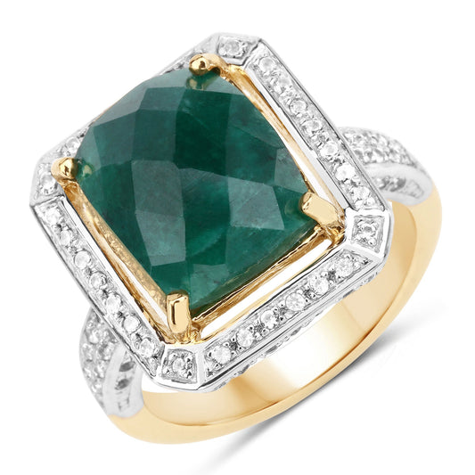 5,18 Karat gefärbter Smaragd und weißer Topas .925 Sterling Silber Ring