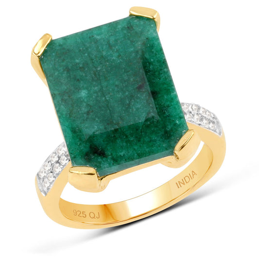 7,64 Karat gefärbter Smaragd und weiße Diamanten .925 Sterlingsilber Ring
