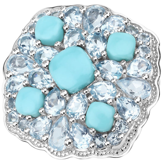 6,18 Karat echter Türkis und Blautopas .925er Sterlingsilber Ring