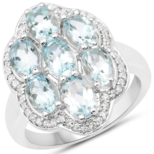 3.09 Karat echter Aquamarin und weißer Zirkon Ring aus 925er Sterlingsilber