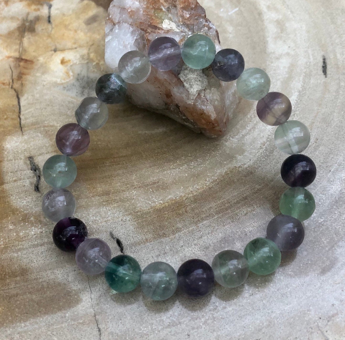 Bracelet élastique en fluorite arc-en-ciel naturelle perles 8mm guérison