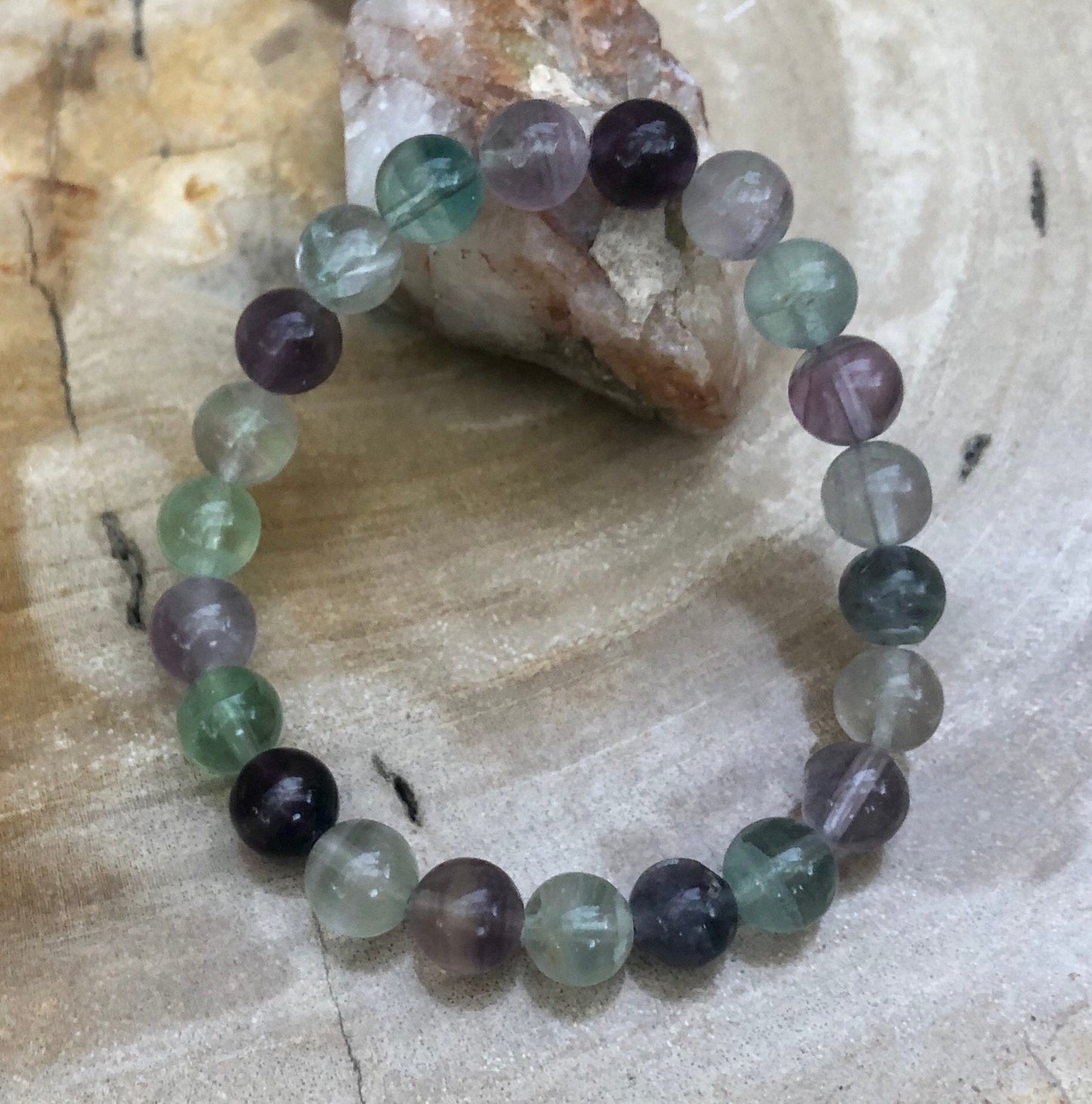 Bracelet élastique en fluorite arc-en-ciel naturelle perles 8mm guérison