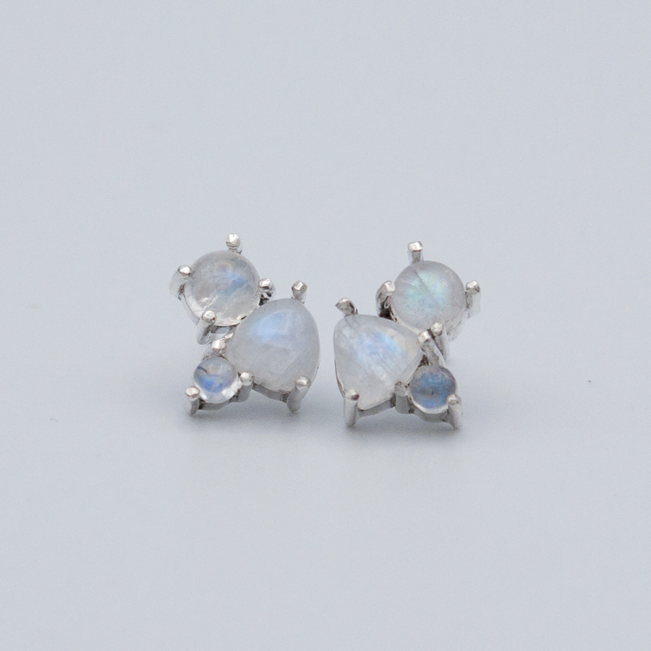 Rainbow Moonstone Sterling Silver Stud Earrings For Women