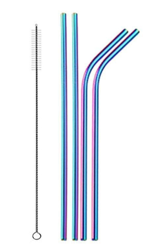Ensemble de 6 pailles réutilisables en acier inoxydable avec brosse de nettoyage, sac en coton et lin, cadeau écologique