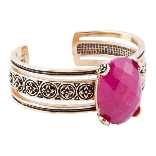 Bracelet jonc doré framboise rouge et quartz