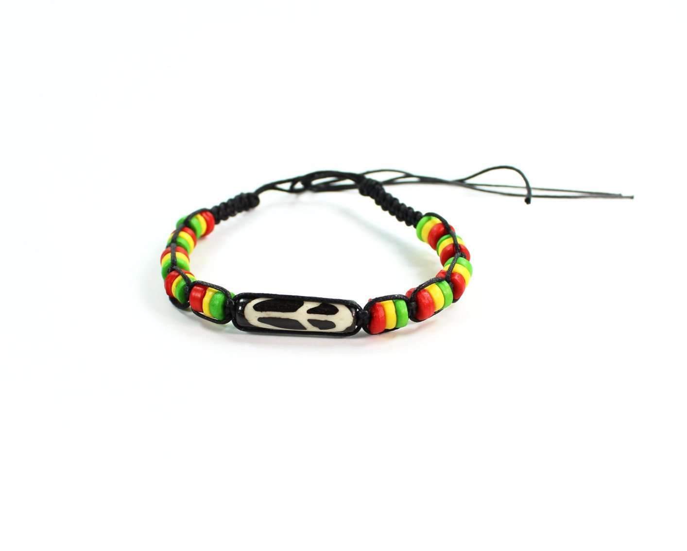 Bracelet d'amitié réglable en macramé Rasta Peace avec perles