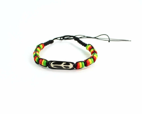 Bracelet d'amitié réglable en macramé Rasta Peace avec perles