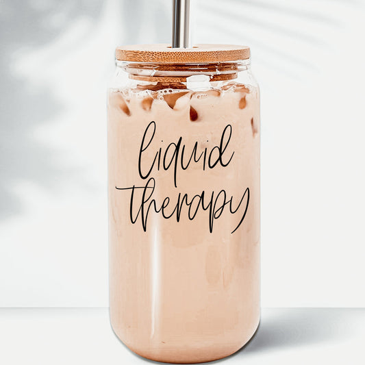 Liquid Therapy 17oz Glasbecher mit Bambusdeckel, 2 Edelstahl-Trinkhalmen und Trinkhalmreiniger