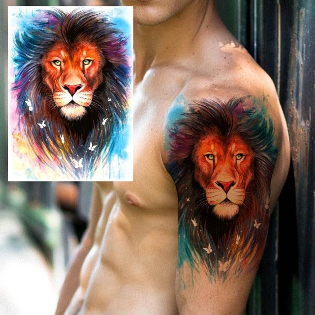 Realistic Lion Temporary Tattoo Black Warrior Sticker Waterproof Luxury Tattoo For Men Women