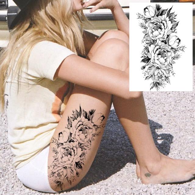 Realistic Tattoos Temporary Womens Flower Sticker Tattoos Waterproof Women Body Art Fake Legs Tattoo Stickers