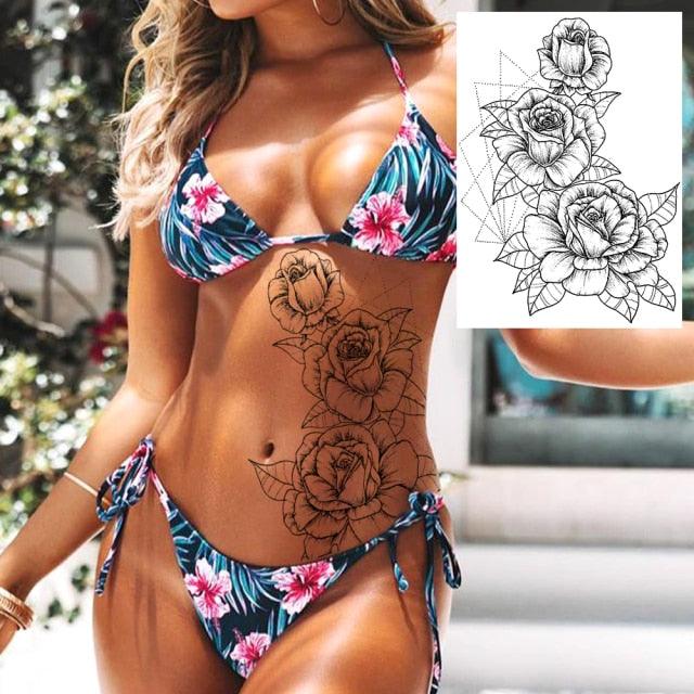 Realistic Tattoos Temporary Womens Flower Sticker Tattoos Waterproof Women Body Art Fake Legs Tattoo Stickers