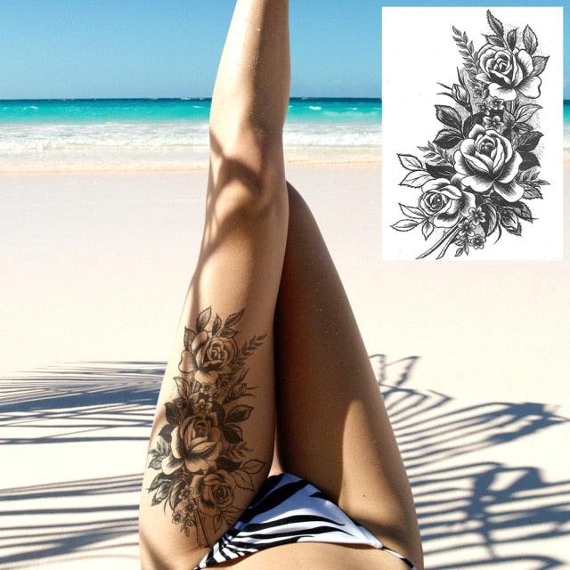 Realistic Tattoos Temporary Womens Flower Sticker Tattoos Waterproof Women Body Art Fake Legs Tattoo Stickers