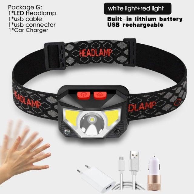 Rechargeable LED Powerfull Headlamp Flashlight USB Waterproof Headlamp Motion Body Sensor Headlight For Adults & Kids Camping Flashlight Outdoors Camping Running Biking Fishing
