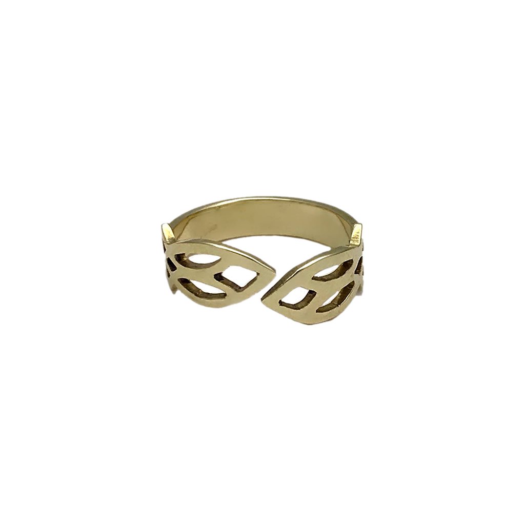 Recycled Brass Leaf Ring - Handcast Cambodian Bombshell Jewelry, Adjustable
