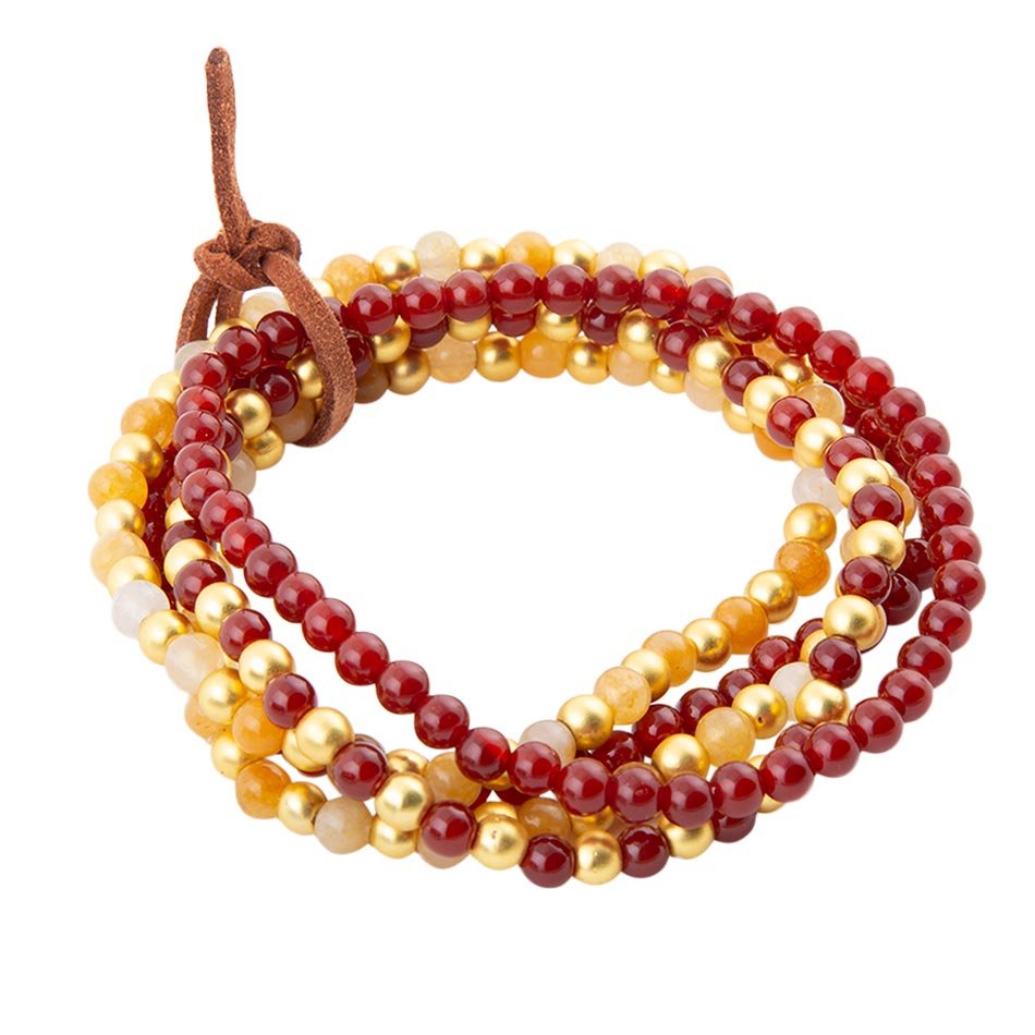 Rotes Karneol- und Gelbes Jade Goldenes Stretch-Armband-Set