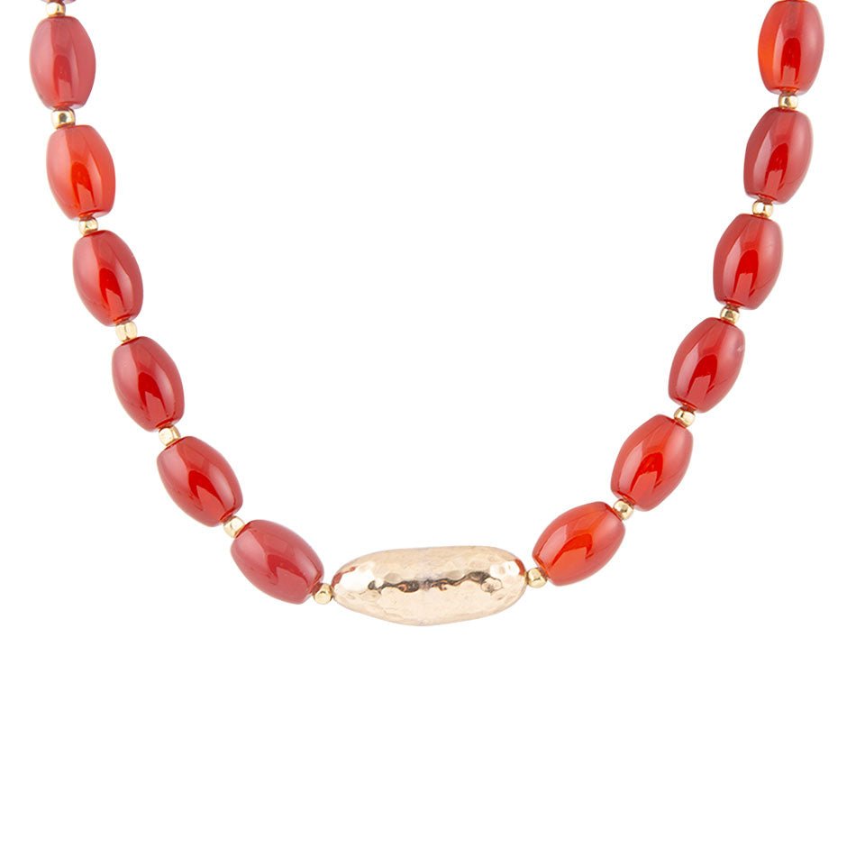 Statement-Kette mit orangefarbenen Karneol- und Goldperlen
