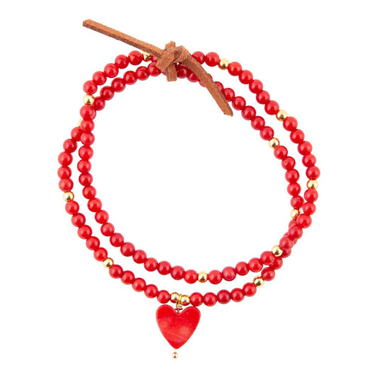 Rotes Korallenherz Goldenes Stretch-Armband-Set